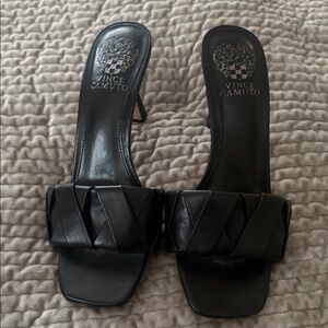 Vince Camuto Black Braided Leather Slide Mules